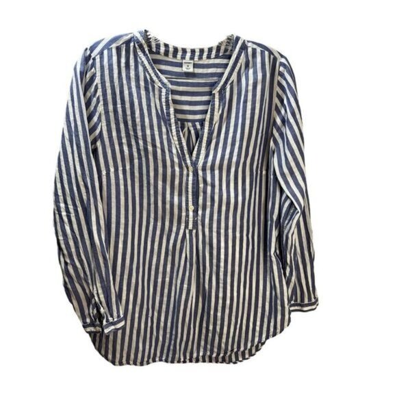 NWOT Old Navy Blouse Top Blue Stripe V Neck 1/2 Button Cotton Medium‎ - Picture 1 of 5
